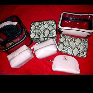 Victoria's Secret Pink and Snake Print Cosmetic Bag Set New